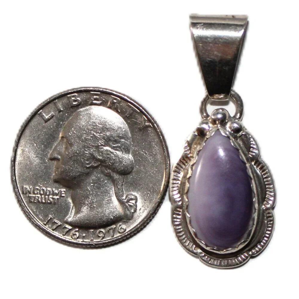 Vintage Sterling Silver South Western Purple Stone Pendant - Picture 3 of 5